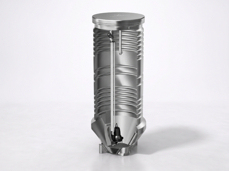 Grundfos prefabricated below-ground wastewater pumping station with integrated pumps and pipework