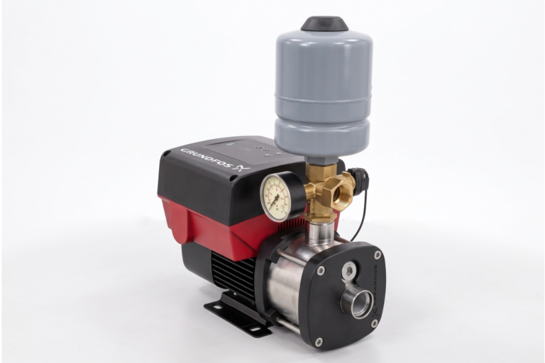Grundfos Hydro MPC pressure boosting system with multiple pumps and intelligent control for maintaining constant water pressure in commercial and industrial buildings.