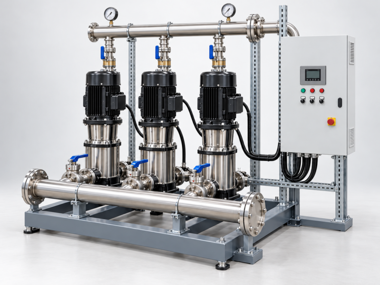 This is a strong example of project-specific pumping equipment. Grundfos documents customised dosing skids for industrial and water-treatment applications.